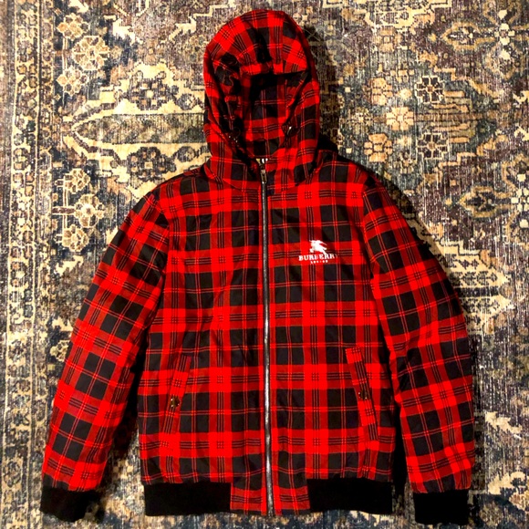 Medium red flannel Burberry winter jacket - Picture 1 of 4